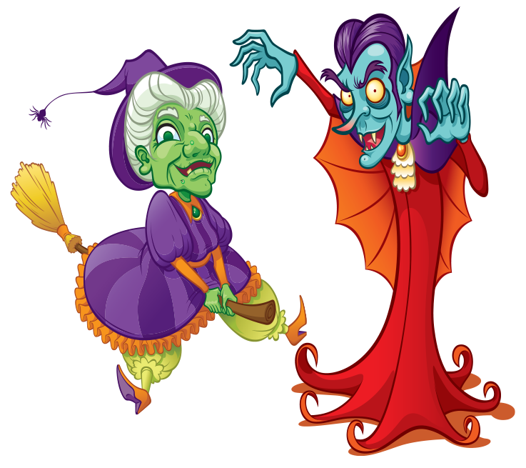 Halloween Witch and Dracula
